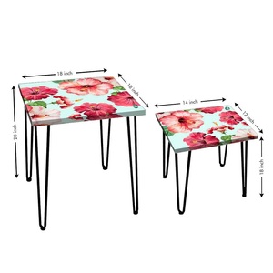 Ensemble de 2 tables d'appoint florales avec pieds en métal Tables d'appoint vibrantes et élégantes pour la décoration du salon ou de la chambre à coucher - Product Image 3