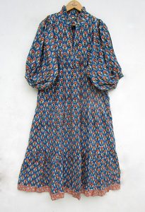 ชุดแม็กซี่เดรสคอวีแขนยาวปักลายดอกไม้สไตล์โบฮีเมียนลำลองมีกระดุมธรรมชาติฤดูใบไม้ผลิฤดูใบไม้ร่วงทำด้วยมือ - Product Image 6