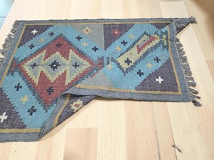 Alfombra Kilim Hecha a Mano con Patrón Geométrico, de Algodón, Rectangular, Tejido Plano, Pelo Fino, para Sala de Estar - Product Image 2