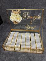Boîte à bijoux de luxe en métal et verre écologique, faite à la main, avec motif carré et finition dorée