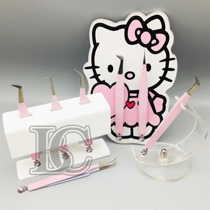 Pince à épiler de qualité supérieure en acier inoxydable durable couleur rose Extensions de cils pince à épiler avec plateau à cils rose quantité minimale de commande de vison - Product Image 1