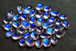 Lot de cabochons en pierre de lune arc-en-ciel naturel-bleu pierre de lune flashy ovale et poire-pierres lâches lisses pour elle - Product Image 4