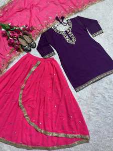 Rich Look Georgette Embroidery Sequence Work Bollywood Style Salwar Kameez <b>Top</b> Pink Dupatta Parties <b>Indian</b> Pakistani Quick Dry - Product Image 2