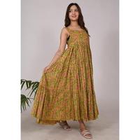 Robe d'été Boho pour femmes coton bloc imprimé concepteur à la main longue robe légère tenue décontractée à fleurs pour la plage ou les vacances