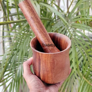 Mortero Okhli de madera hecho a mano por Tradebyd Rustic Kitchen Spice Grinder para uso herbal - Product Image 3