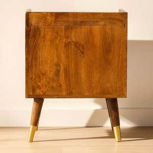 Stylish Wood <b>Bedside</b> Table With Golden Textured Drawer Elegant Storage Nightstand With Open <b>Shelf</b> <b>For</b> Modern Bedroom Decor - Product Image 3