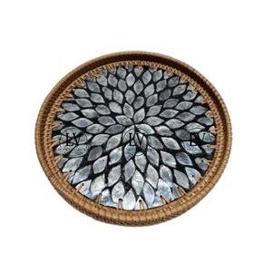 Available Rattan MOP Serving <b>Tray</b> Round Shape for Table Wares and Kitchen Wares Wholesale Handcrafted From Vietnam Factory - Product Image 1