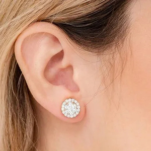 Pendientes de Diamantes con Halo de Diseño Clásico, Joyería Fina de Oro Sólido de 10K para Mujer, Regalo Personalizado para Bodas y Fiestas - Product Image 4