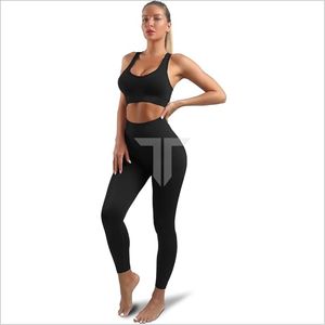 Femmes sport Fitness deux pièces ensemble solide Tennis soutien-gorge respirant Yoga Leggings en forme de V mince Stretch collants de course taille élastique - Product Image 2