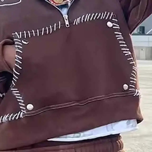 Sudaderas con capucha personalizadas de precio barato, pantalones de chándal acampanados, ropa de calle, bordado desgastado, lavado ácido, sudadera con cremallera y conjunto de Jogger desgastado - Product Image 6