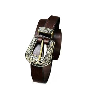 Handmade Cowboy Casual Belt for <b>Men</b> Vintage Western Style Embossed Genuine Leather with Removable Tooled Solid Pattern Buckle - Product Image 1