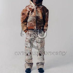 Sweat à capuche unisexe en cuir de vachette à double fermeture éclair, séchage rapide, respirant, couleur beige et blanc - Product Image 4