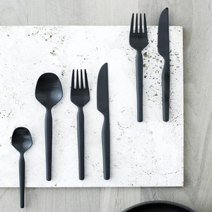 Vajilla para restaurantes en casa, acabado mate, 5 uds., juegos de cubiertos pulidos con espejo negro, cubiertos de cocina de acero inoxidable, cena - Product Image 6