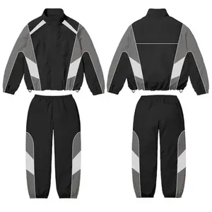 Logo personnalisé OEM Vestes coupe-vent zippées imprimées d'hiver unisexes Ensembles de vêtements de sport Combinaison de course Regular Fit Outdoor Patchwork Nylon - Product Image 4