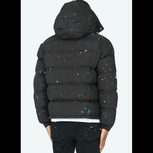 Unisex Black Paint <b>Puffer</b> <b>Jacket</b> Wholesale Winter Zipper <b>Jacket</b> with Adjustable <b>Hood</b> - Product Image 5