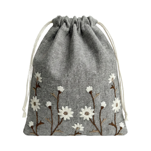 Floral Brown Embroidered Drawstring Bag For <b>Small</b> Jewellery Item Storage Bag Jewellery <b>Box</b> Case Bag With Full Customization - Product Image 1