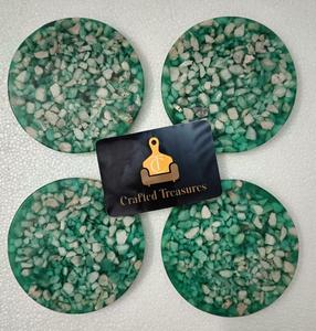 Natural Stone Embedded Epoxy Resin Tea Coasters Set <b>Mats</b> & Pads Placemat Terrazzo Tableware Drink Coffee Coaster At Best Price - Product Image 4