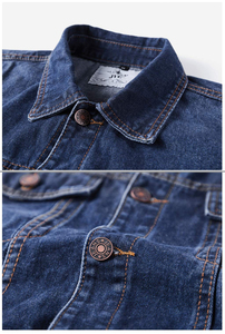 Veste slim décontractée personnalisée pour hommes Veste en jean homme bleu foncé décontractée à la mode en coton de haute qualité d'automne - Product Image 3