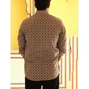 Chemise décontractée 100 % coton gris imprimé à manches longues en popeline, style smart casual, col mandarin, taille XL – Respirante et au design tendance - Product Image 2