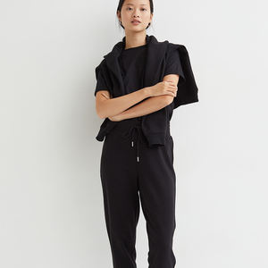 Automne hiver décontracté couleur unie pantalon ample jambe droite pantalon empilé taille élastique cordon femmes pantalons de survêtement - Product Image 1