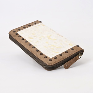 White Hair-On Cowhide Leather Clutch Wallet with Beaded Embroidery & Rhinestone Detail <b>Card</b> <b>Holder</b> - Product Image 4