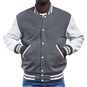 Blouson universitaire unisexe personnalisé en gros, corps en laine, manches en cuir, fermeture éclair, patchwork écologique, style bomber - Product Image 1