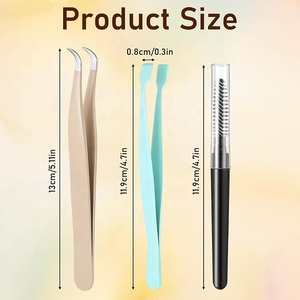 Pince à épiler pour cils avec brosse, en acier inoxydable, outils de précision, pointe diamantée, courbée, droite, pour isolation et volume intense - Product Image 4