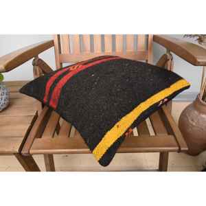 Elegant 18x18 Inch <b>Black</b> Kilim Wool Pillow Woven Vintage Floral Embroidered Square Pattern Bedding with <b>Feather</b> Filling Portable - Product Image 4