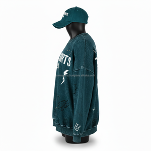 Sudadera de Felpa de Algodón para Mujer, Color Verde Lavado, Logotipo Personalizado Bordado, Diseño Urbano, Sudaderas Transpirables para Mujer - Product Image 3