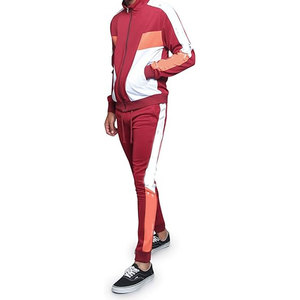 Ensemble de survêtement sportif pour homme durable, veste zippée et pantalon de survêtement, conçu pour l'entraînement en salle de sport, le cardio, le jogging, Victorious Stripe Burgundy - Product Image 3