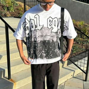 Ropa de calle cuadrada para hombre, camisetas de talla grande, logotipo personalizado, longitud corta, estilo informal, peso pesado, tejido, algodón, impresión DTG, venta al por mayor - Product Image 3