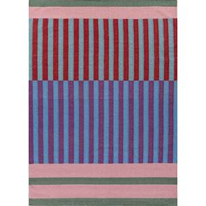Tapis en laine rayé rose et violet style bohème grande surface Adwl-1282, 10 mm, en viscose, rectangulaire, pour couloir et chambre, tissage plat à carreaux pour la maison - Product Image 1