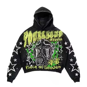 Personalizado 100% algodón de dos piezas Streetwear chándal conjunto Sun Fade 3D bordado de gran tamaño Joggers Sudadera con capucha pantalón ecológico - Product Image 5