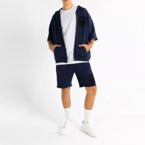 2025 les plus vendus hommes décontracté à manches courtes pull à capuche ensemble noir fermeture éclair respirant grande taille pour le printemps été - Product Image 5