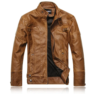 Chaqueta de Cuero Estilo Americano Retro para Hombre, Cuello Alto, Ropa de Abrigo de Primavera, Chaqueta Informal con Logotipo Frontal para Hombre - Product Image 5