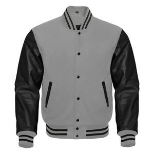Veste bomber sportive en laine pour homme, style varsity, couleur unie, avec motif réversible, chaude et coupe-vent - Product Image 3