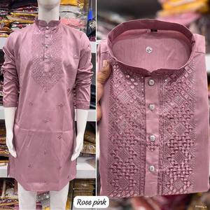 Collection de pyjamas Kurta en soie de qualité supérieure pour hommes avec broderie, style formel, séchage rapide pour les fêtes, toutes saisons - Product Image 4