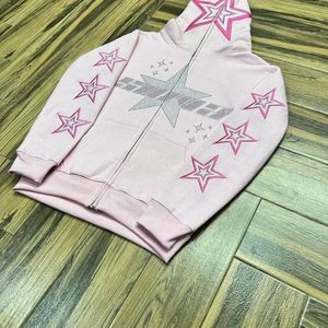 Sudadera con capucha y cremallera de algodón 100%, ropa de calle de gran tamaño con estampado de angustia, logotipo 3D, forro polar antiarrugas de secado rápido, suministro ODM - Product Image 3