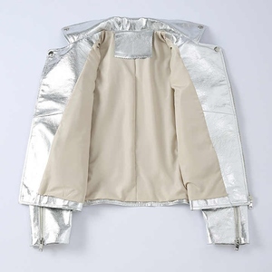 Chaquetas de cuero genuino personalizadas para mujeres de talla grande con cuello alto tela suave diseño de bombardero de moda fábrica al por mayor - Product Image 3