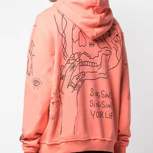 Mode tenue à la mode nouveau design à manches longues hommes à capuche en détresse Slim Fit solide couleur unie hommes sweats à capuche en détresse - Product Image 4