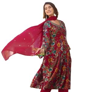 Nouveau dernier lustre premium en gros avec broderie et travail à la main Kurti Duppatta avec travail de séquence Chi-non - Product Image 1