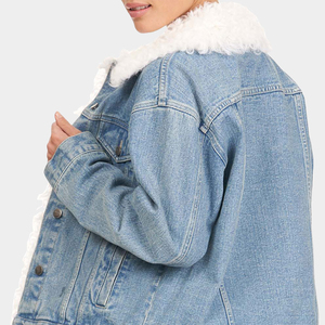 Femmes Nouvel Article Couleur unie Tendance Look Fausse Fourrure Denim Veste Meilleur Coton Fait Boutons Style Street Wear Femmes Jeans Veste - Product Image 2