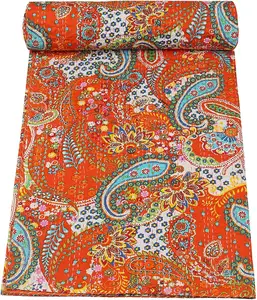 橙色复古传统可逆棉科塔被子家居装饰科塔毯子扔床罩家居装饰