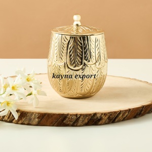 Luxury Hand Engraved Stainless Steel & Glass Jar Storage Easy to Clean Gold Finished Handcrafted Fancy <b>Bathroom</b> <b>Set</b> <b>Accessories</b> - Product Image 1