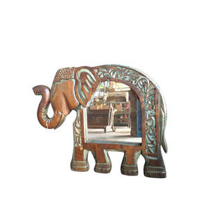 Antique-Style Majestic Elephant Decorative Wall <b>Mirror</b> Luxury Bohemian Modern Handmade Wood Rattan <b>Acrylic</b> for Bathroom Decor - Product Image 1