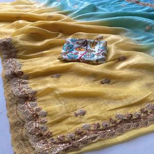 Sari VASTRA COTTAGE Pure Crush Padding con Lentejuelas Blancas y Azules en Toda la Superficie y Bordado con Elegante Ribete Calado - Product Image 2