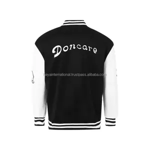 <b>Men</b> Custom Black <b>White</b> Varsity <b>Jacket</b> Stand Collar Embroidered Patch Eco-Friendly Streetwear - Product Image 2