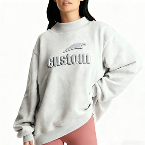 Sudadera de gran tamaño de lana bordada frontal larga de cuello alto de algodón suave para mujer personalizada - Product Image 5