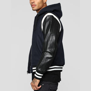 Veste de baseball Letterman Varsity personnalisée pour hommes, décontractée, à col montant, avec broderie en chenille et manches en cuir - Product Image 4