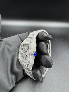 Montre de luxe 39,8 mm en acier inoxydable, boîtier carré, squelette antique, diamants Moissanite, style Hip Hop glacé, mouvement mécanique - Product Image 6